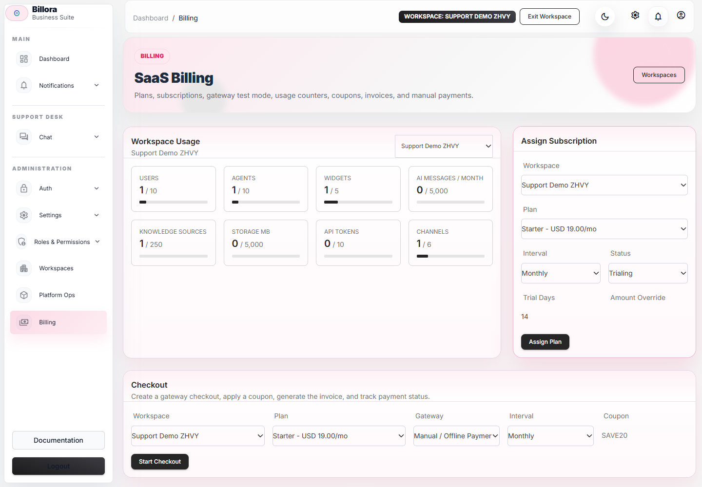Subscriptions and invoices screenshot