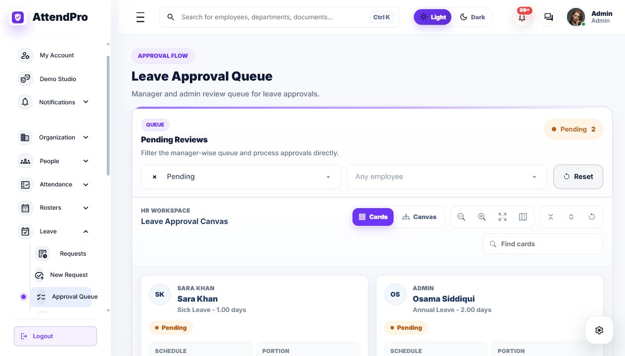 Live leave queue screenshot