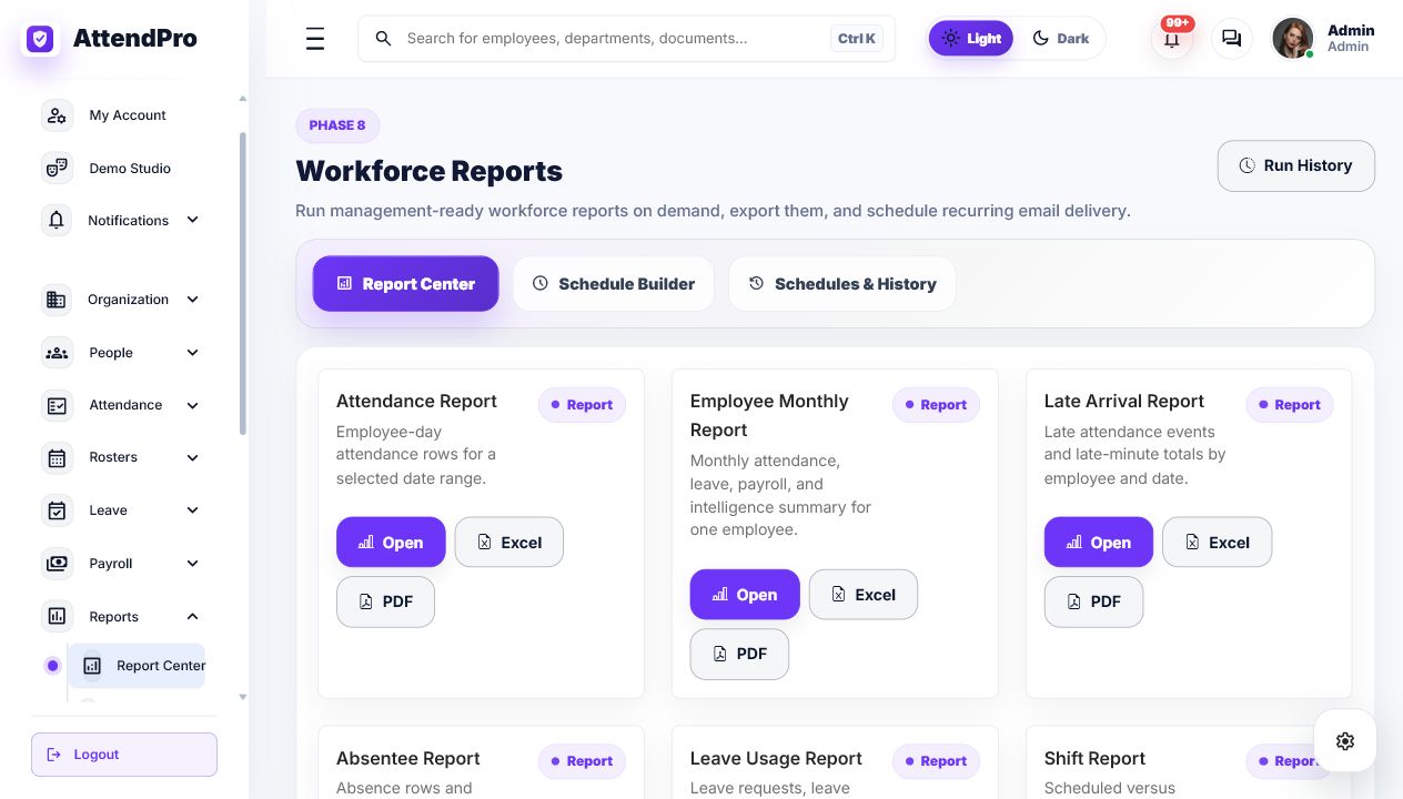 AttendPro reports screen