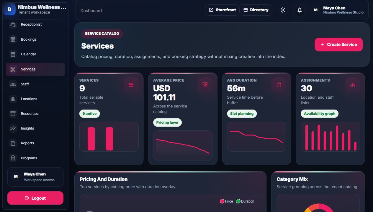 Services index in vendor admin
