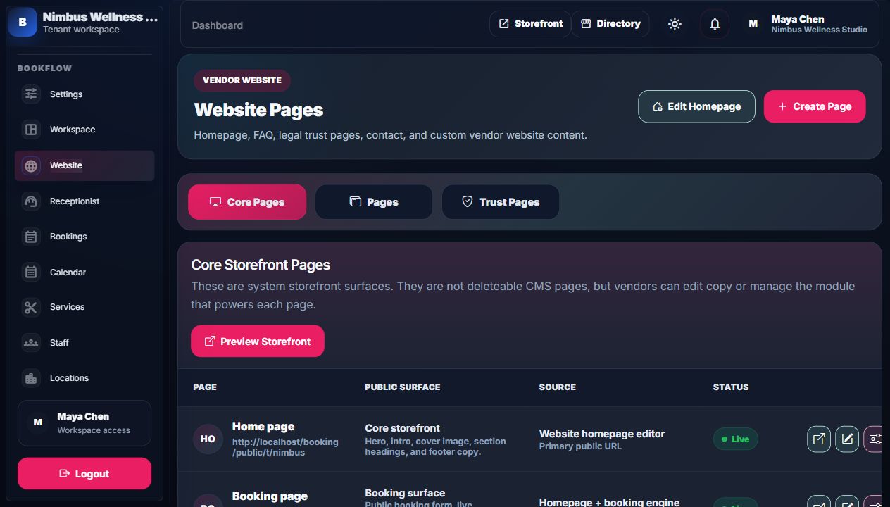 Website pages admin