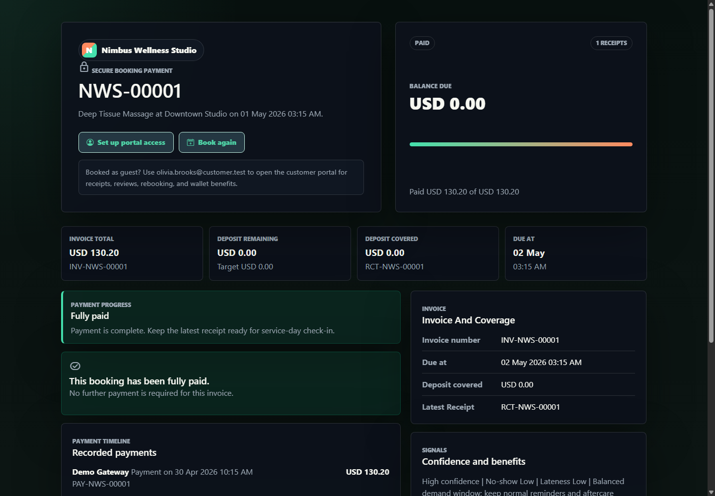 Booking payment page