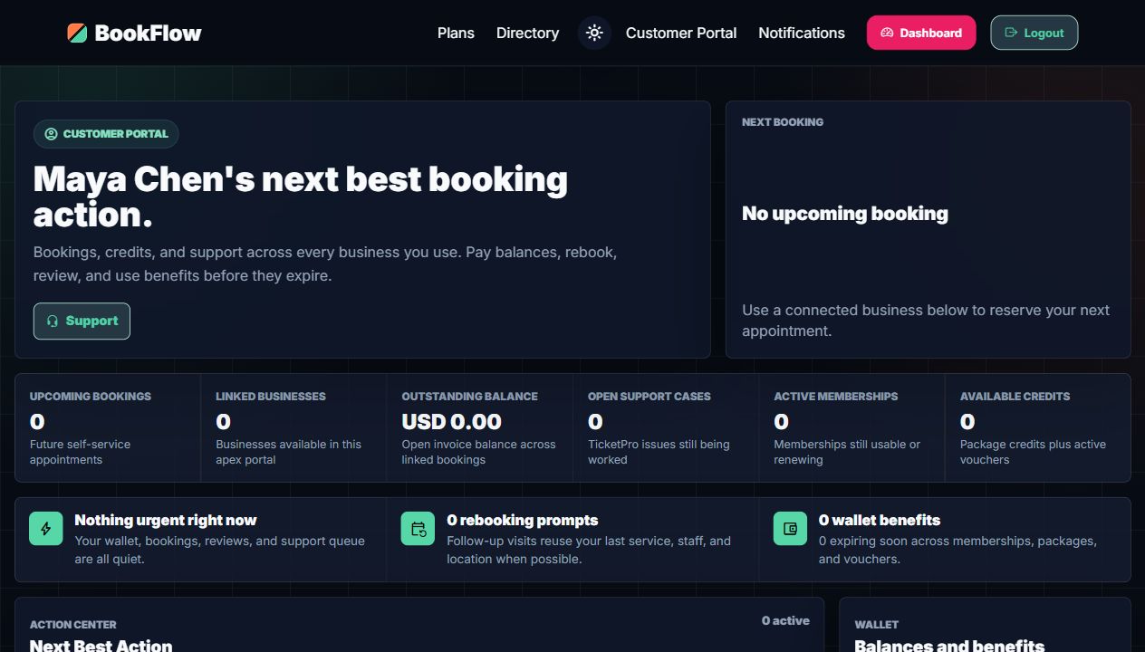 Customer portal action center