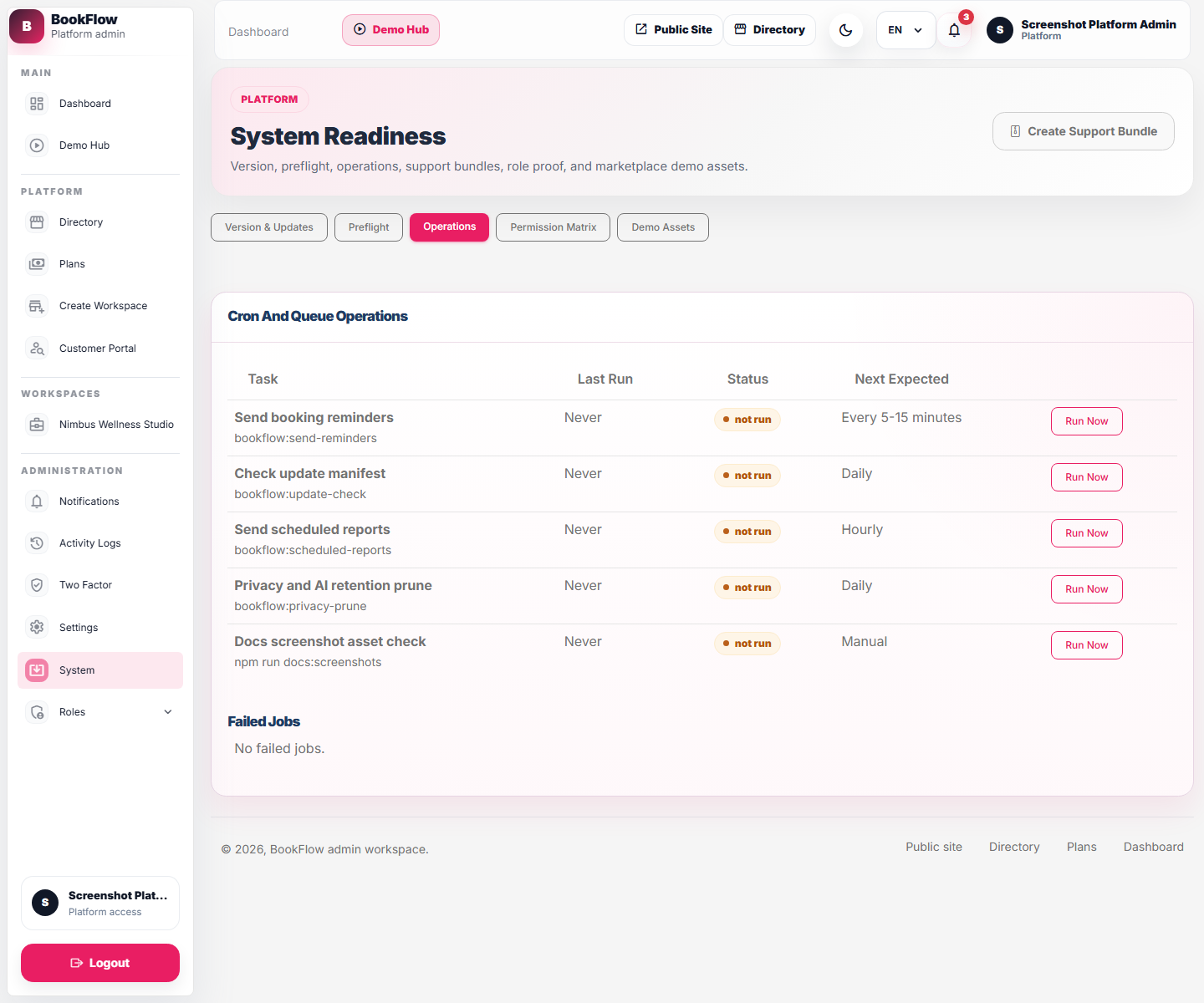 BookFlow operations dashboard screenshot