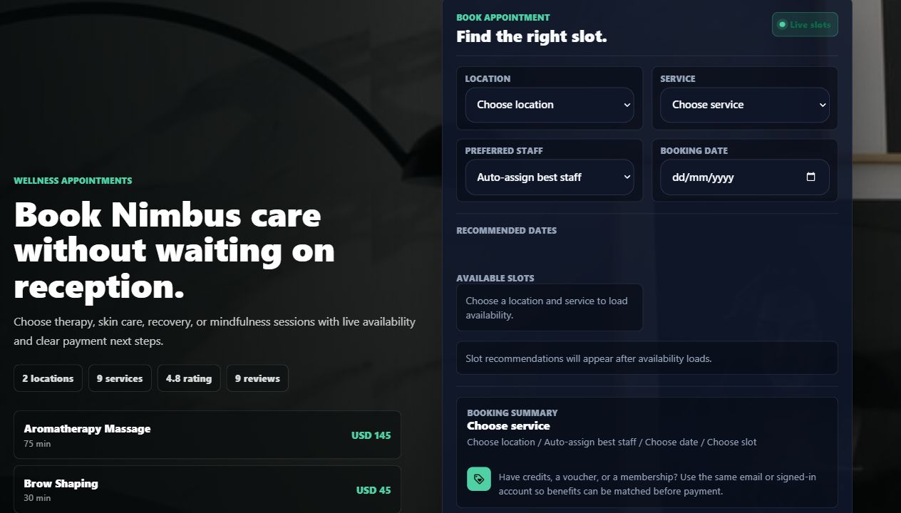 Nimbus public booking page