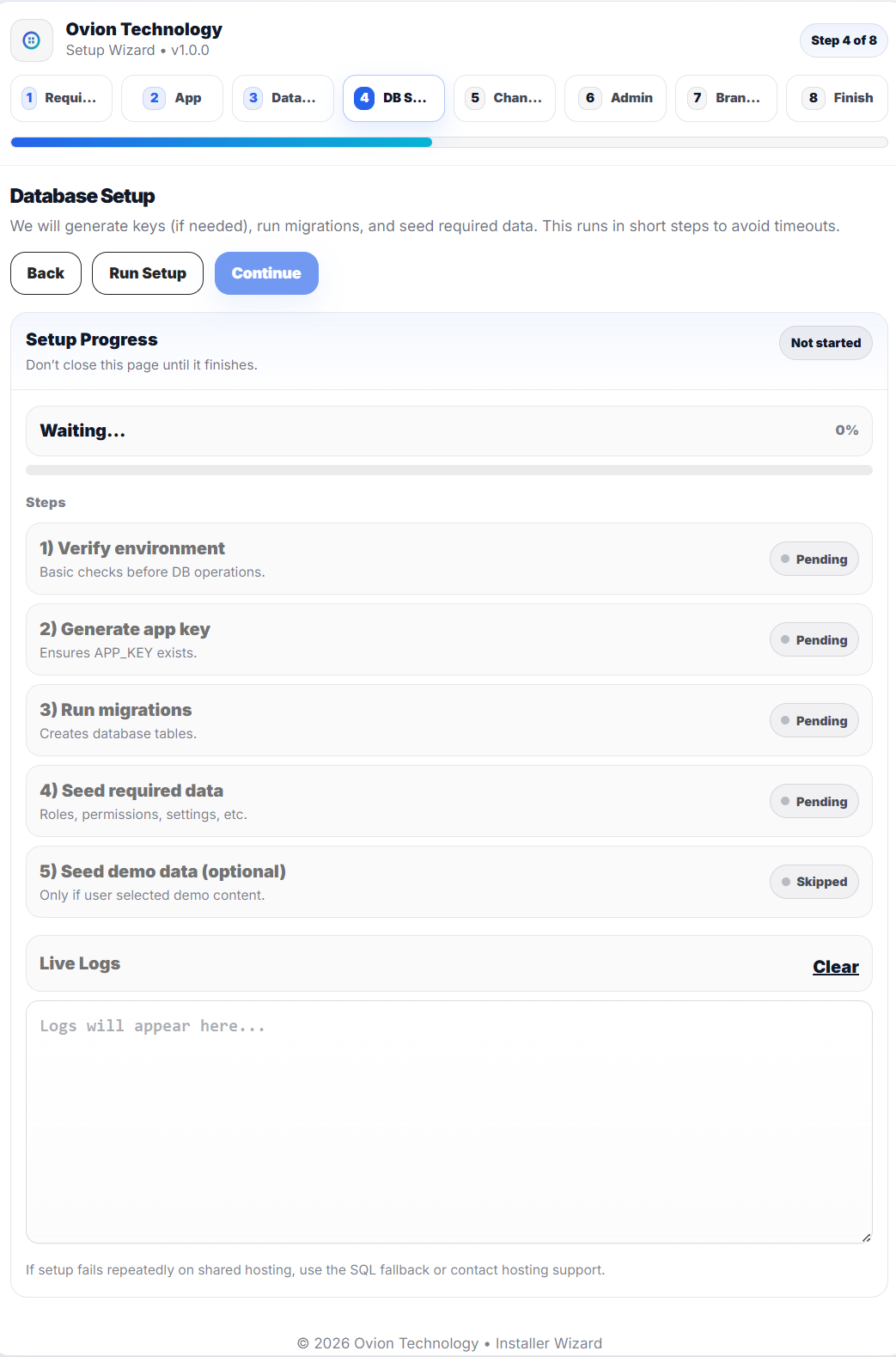 Installer database configuration step