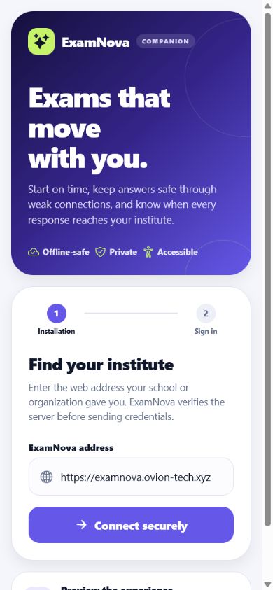 ExamNova Companion connection screen