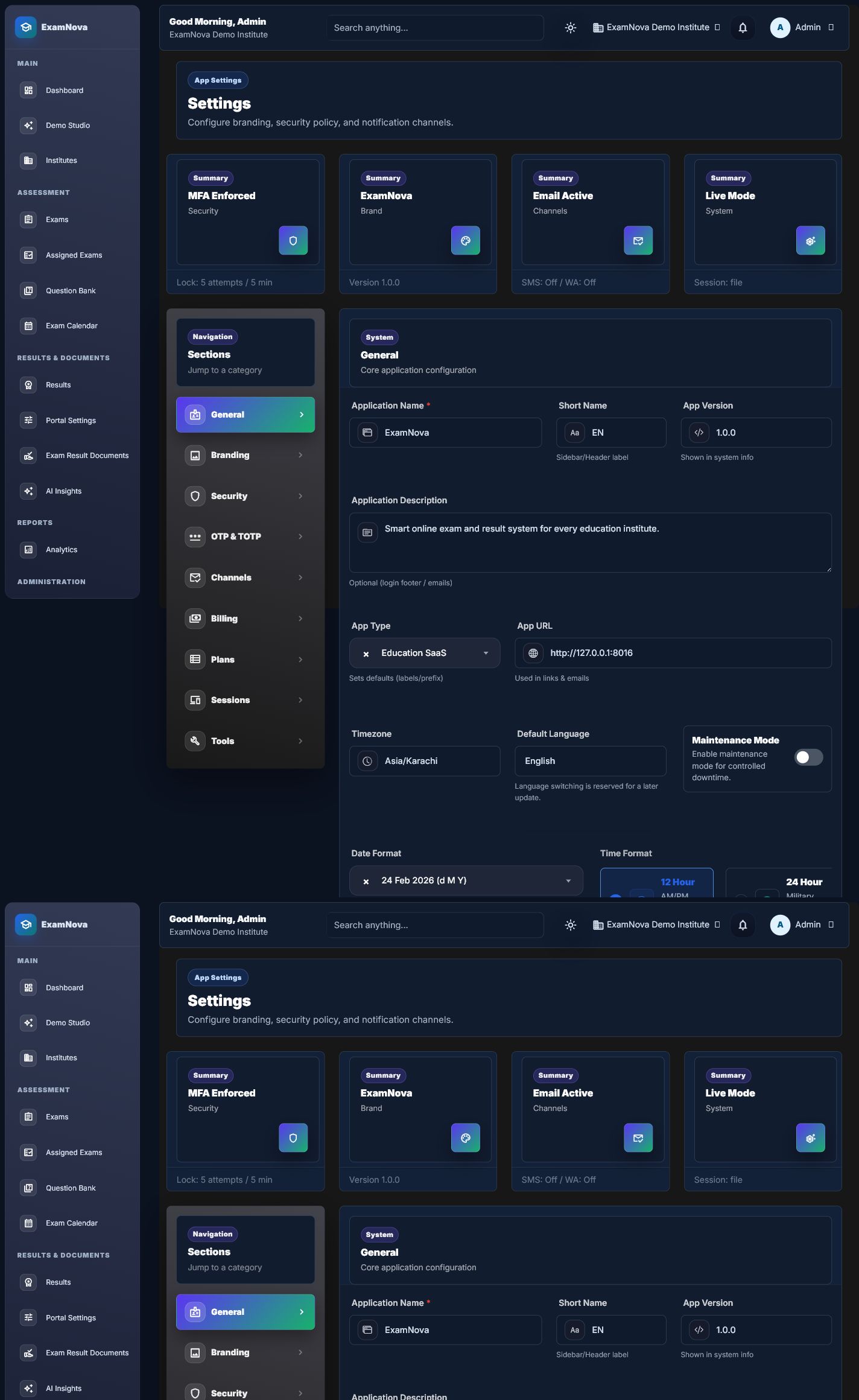 ExamNova general settings