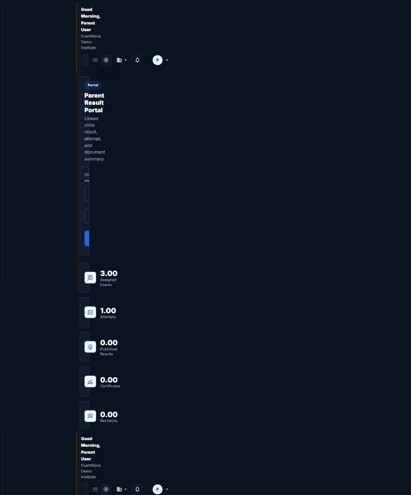 ExamNova selected-child result view