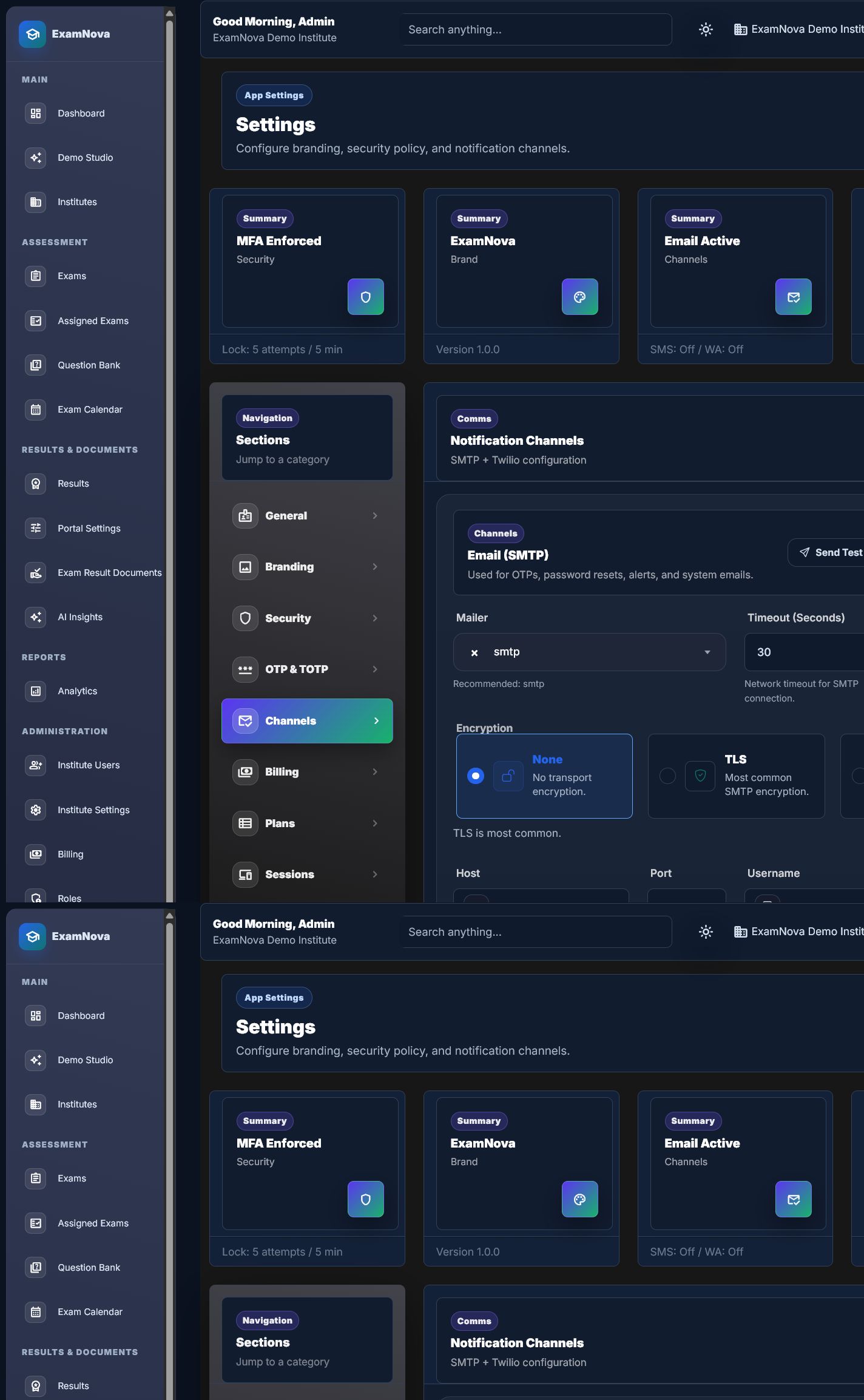 ExamNova settings components