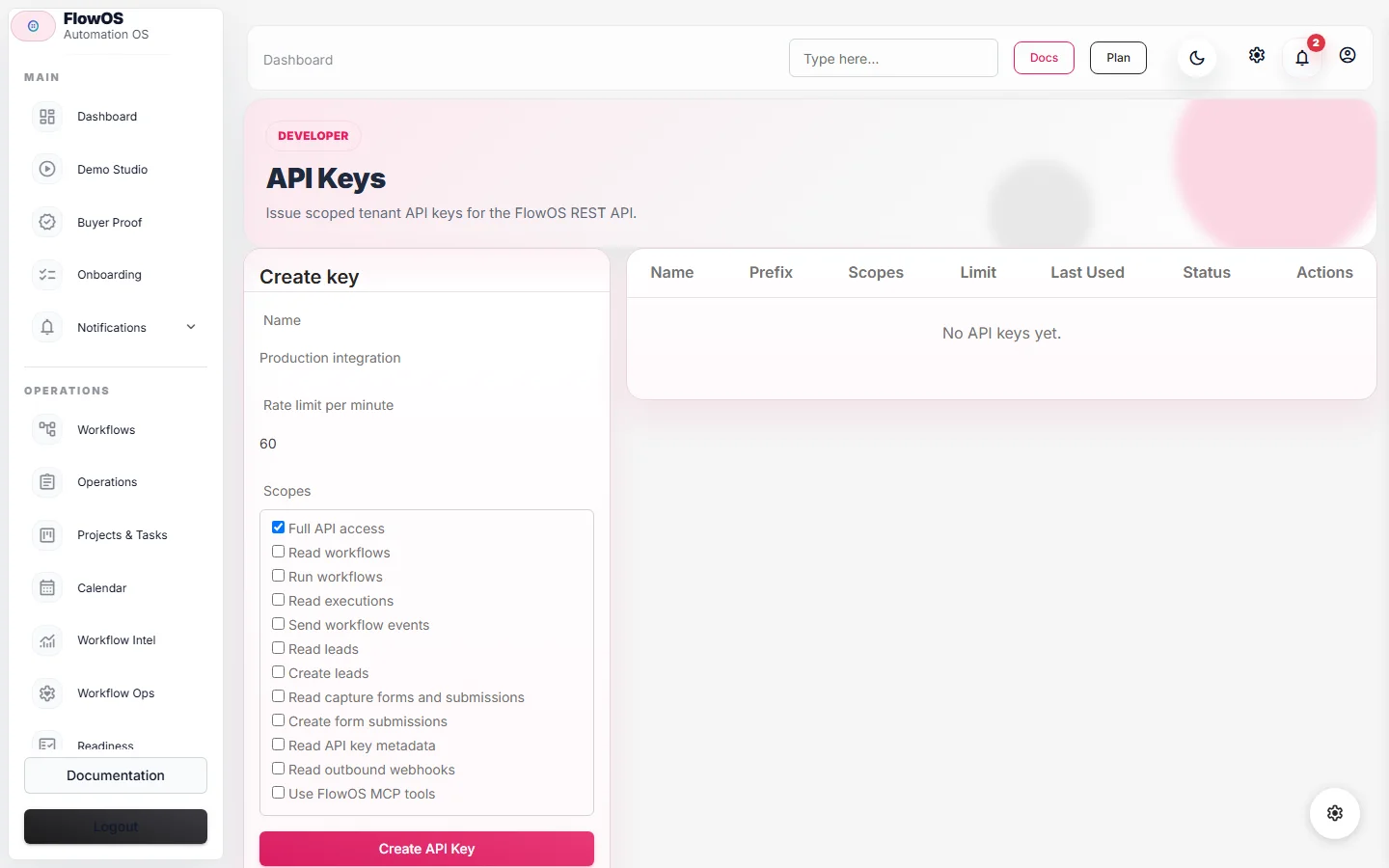 FlowOS scoped API key management