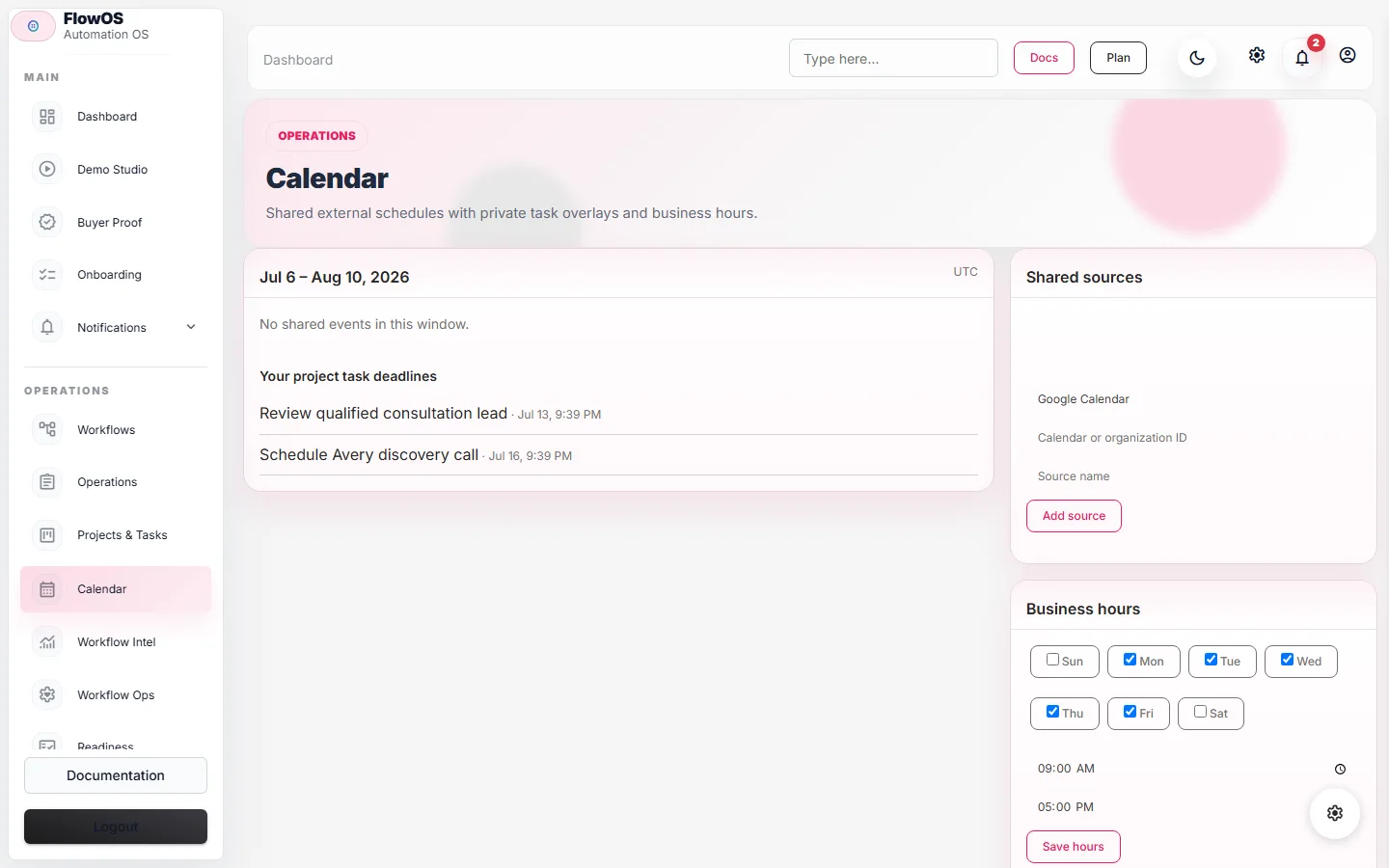 FlowOS operations calendar