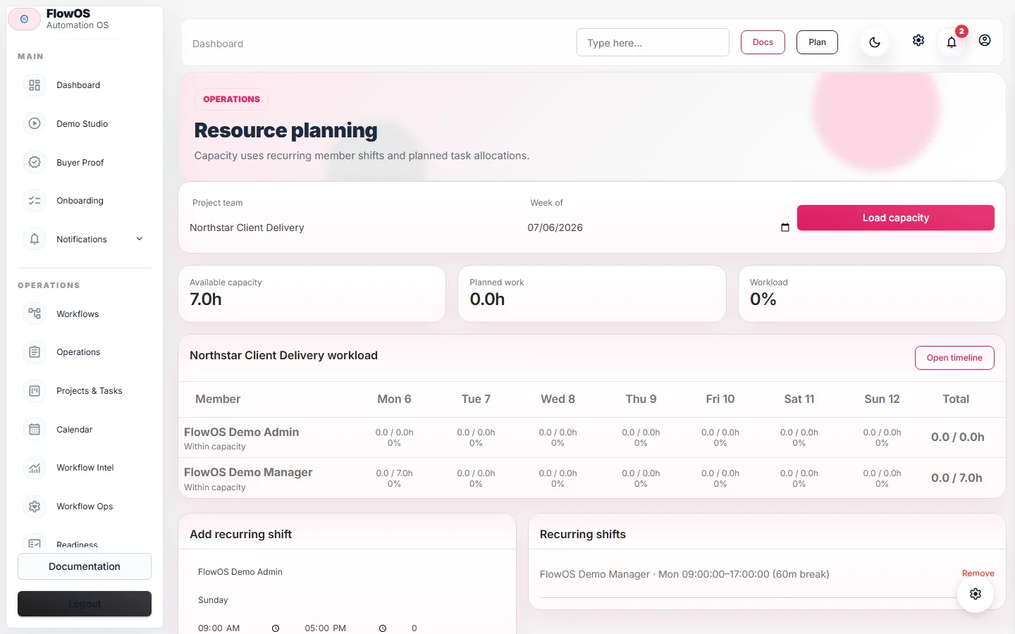 FlowOS capacity view