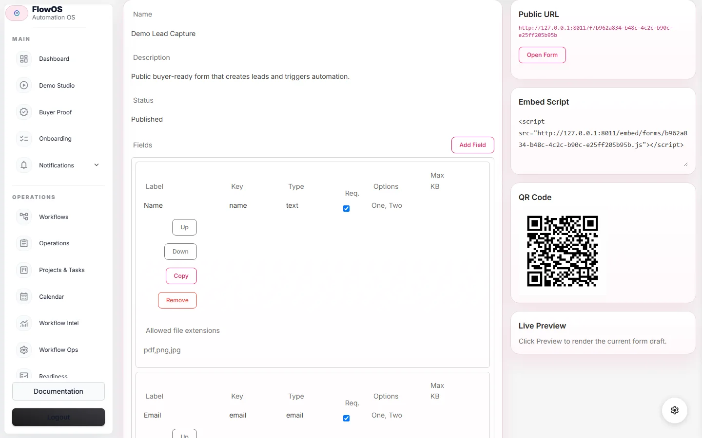 FlowOS capture form builder