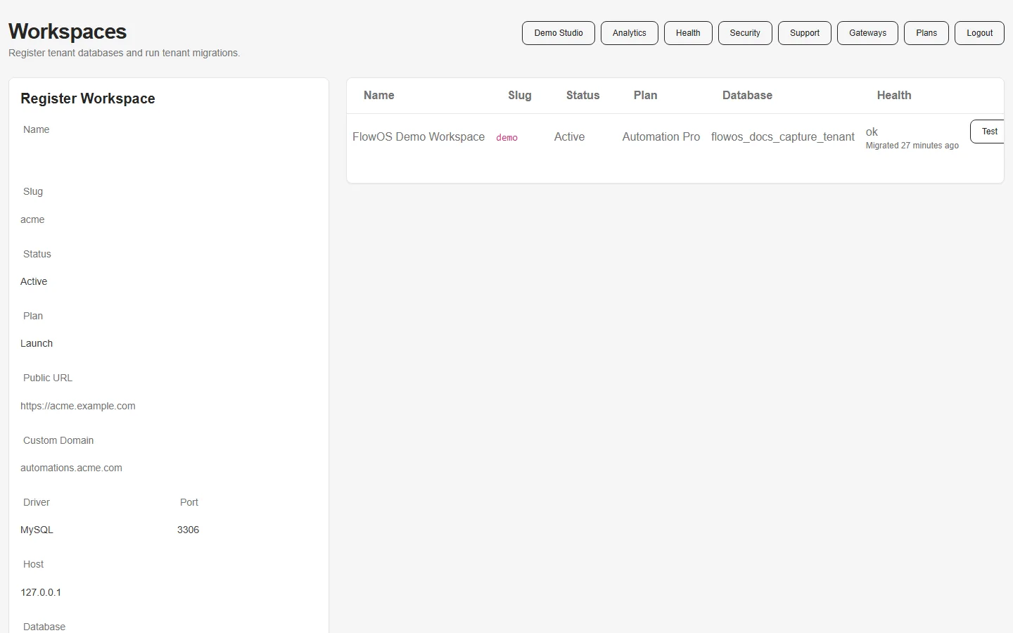 FlowOS platform workspace management