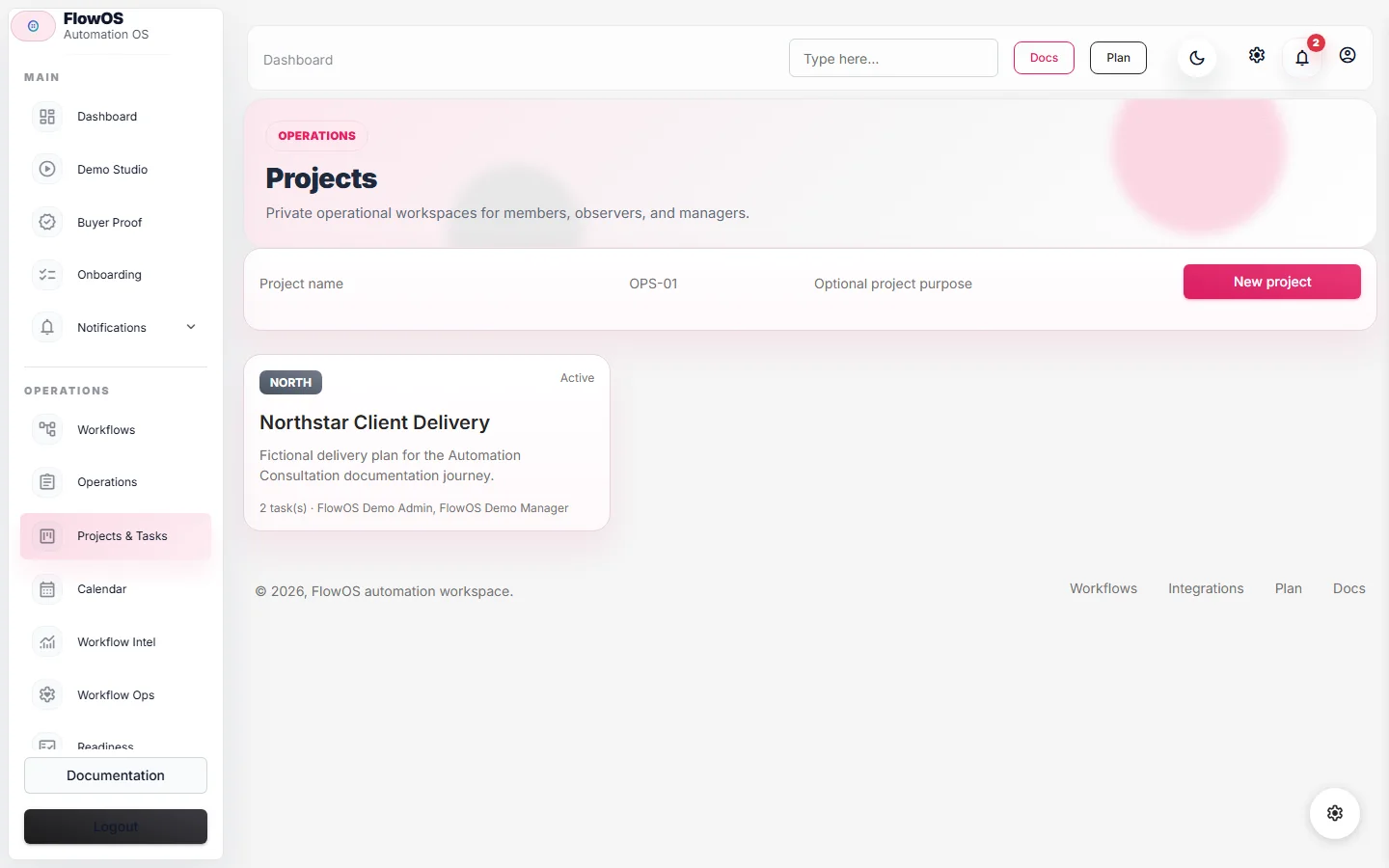 FlowOS private project list