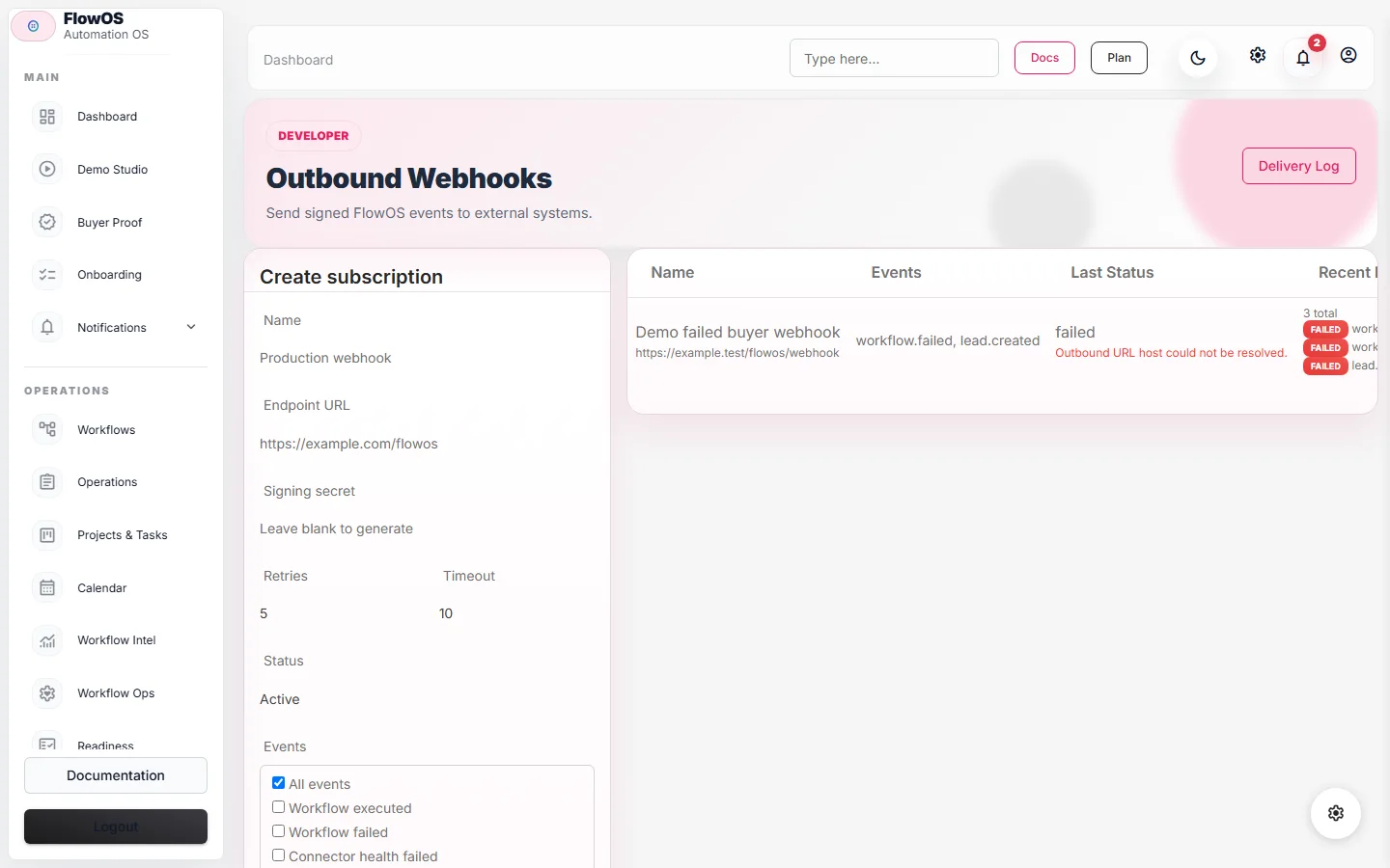 FlowOS webhook subscriptions