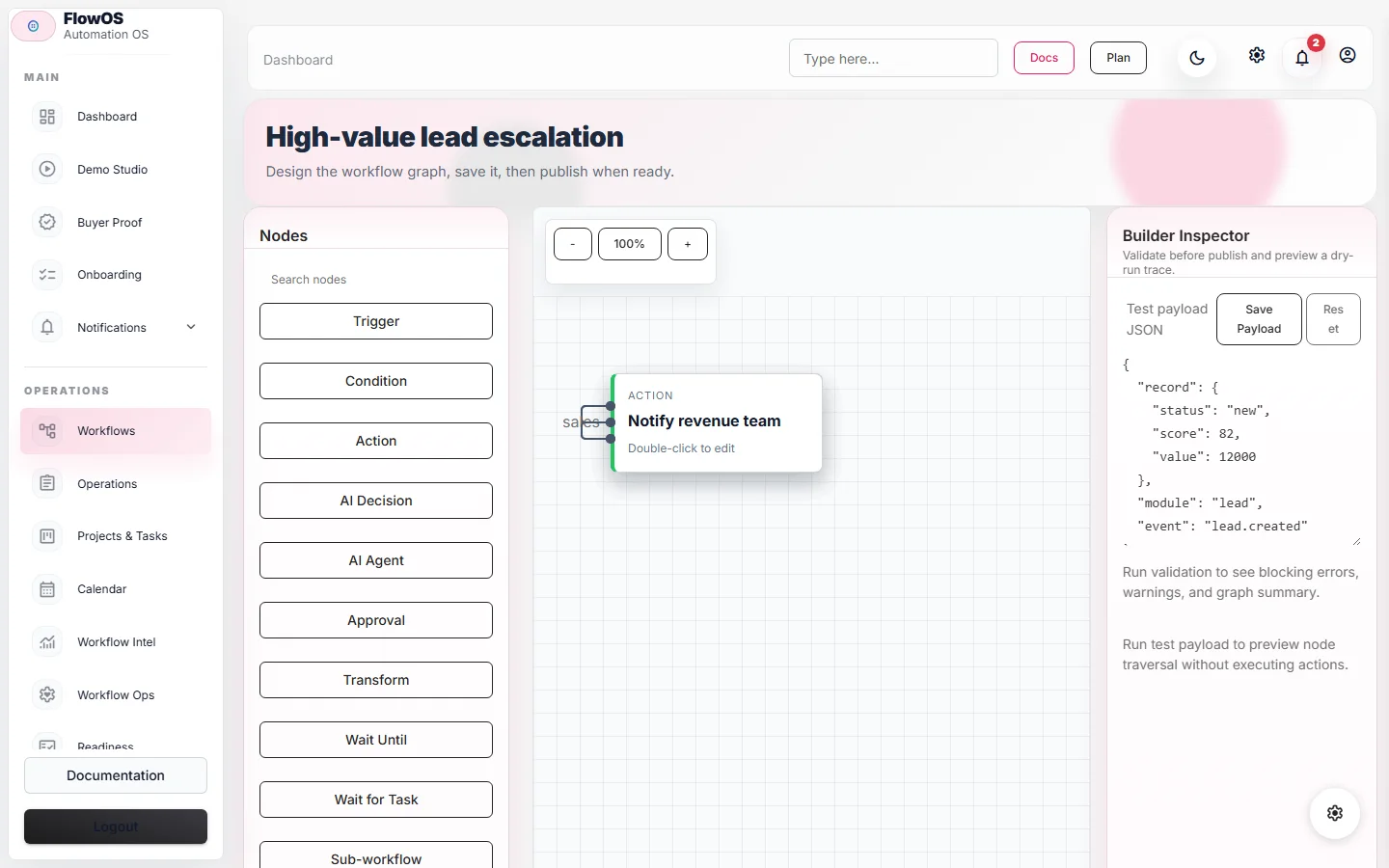 FlowOS workflow validation controls