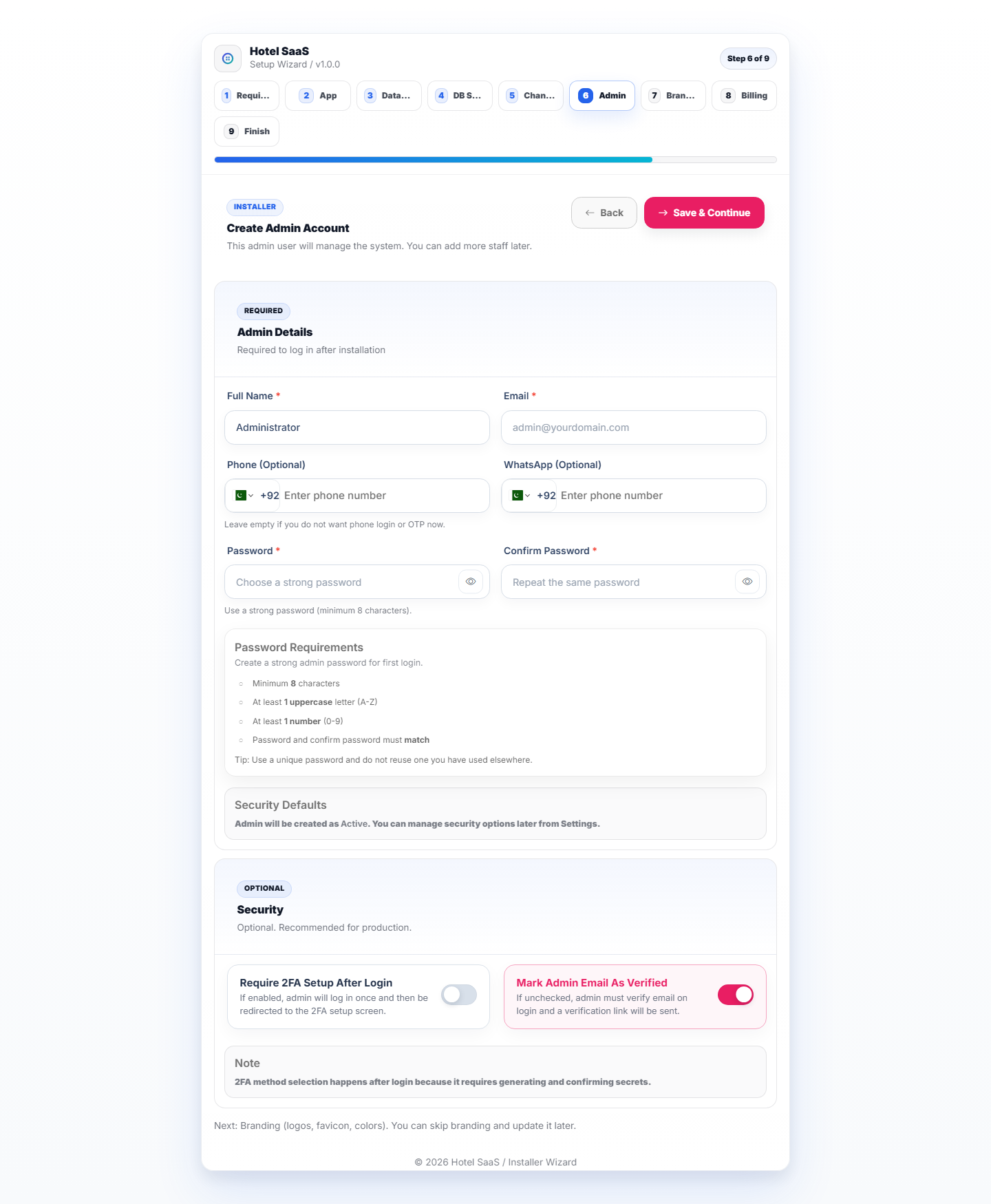 Installer admin