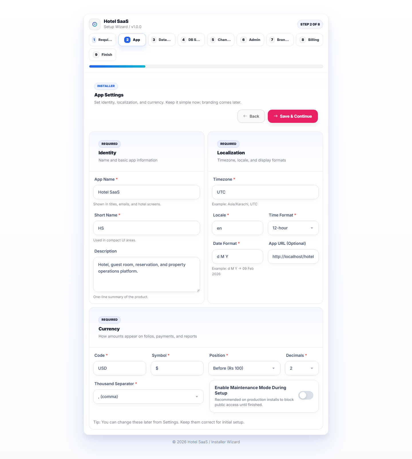 Installer app settings