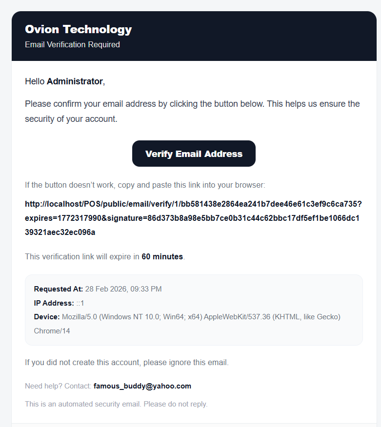 Email verification screen