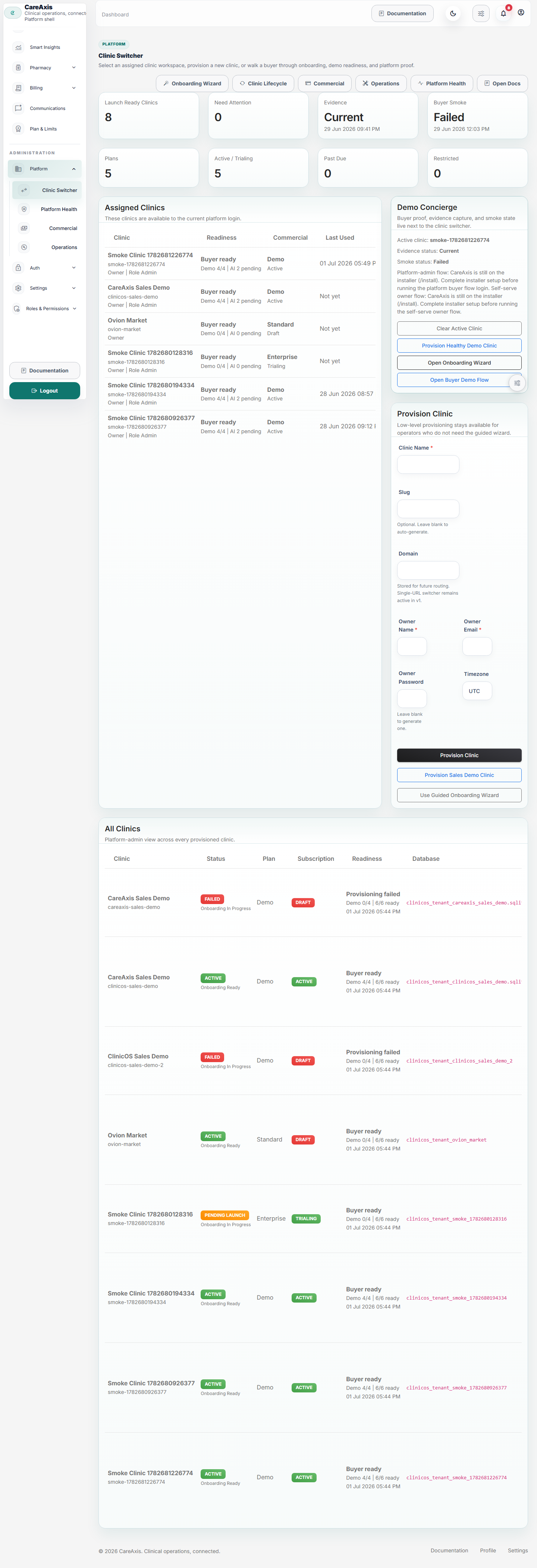 Platform clinic switcher