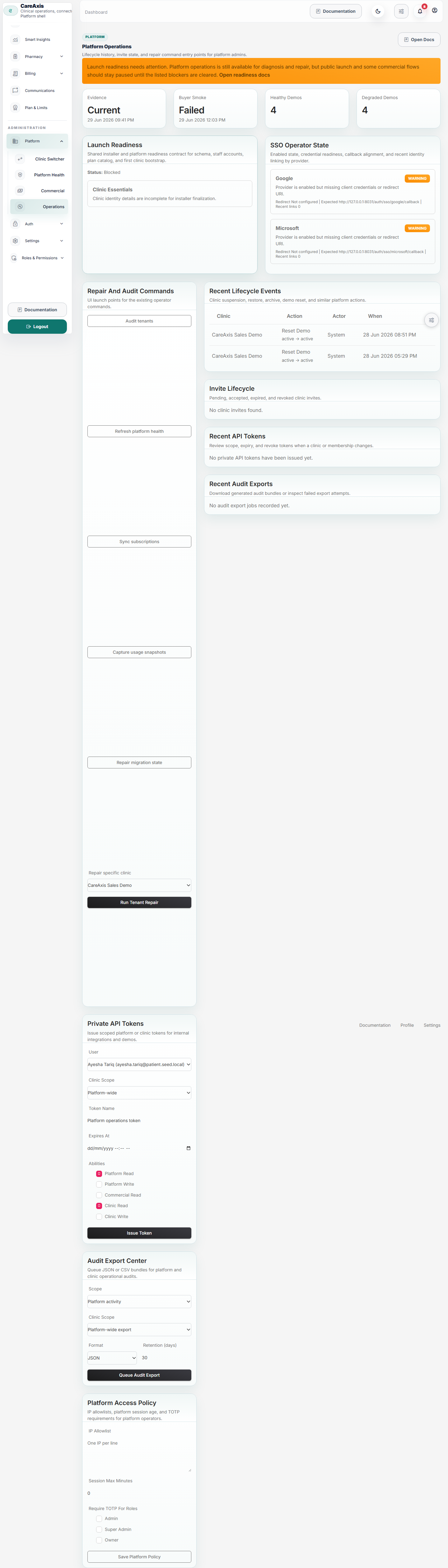 Platform operations page