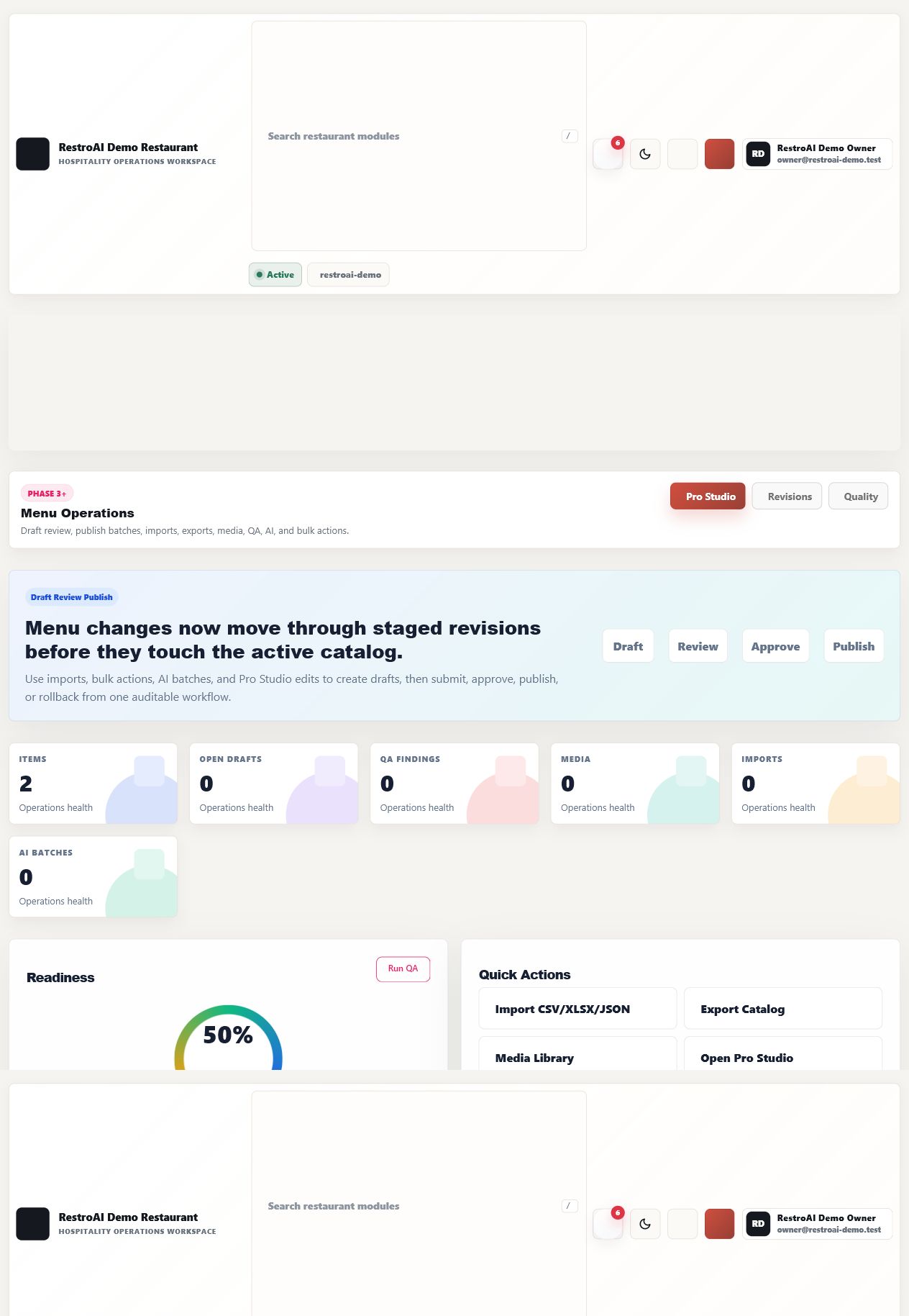 Menu operations screen